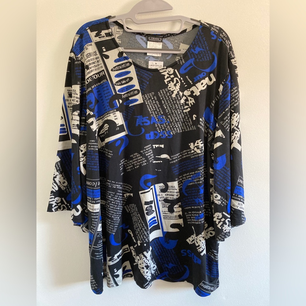 NWT Laura Plus Clientele Black and Blue 3/4 Sleeve top